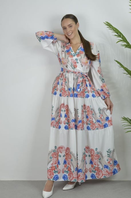 Blumen V-Ausschnitt Maxikleid mit Bindegürtel - Image 2