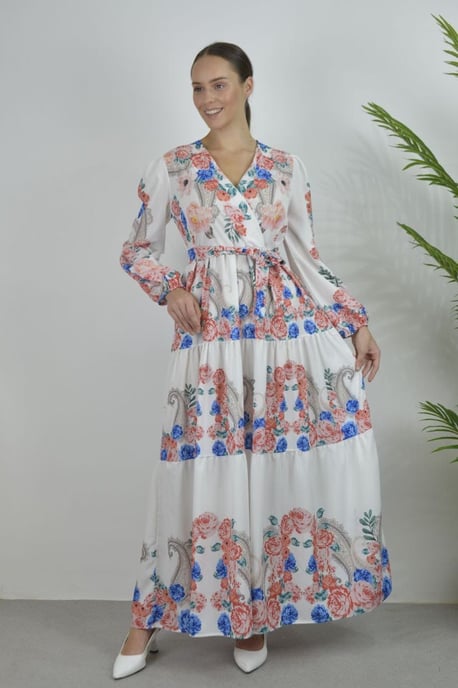 Blumen V-Ausschnitt Maxikleid mit Bindegürtel - Image 3