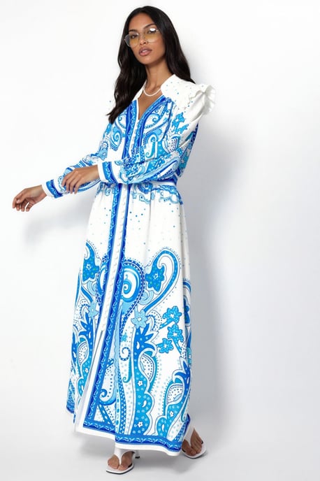 V-Ausschnitt Paisley Maxi-Kleid mit Schlitz - Image 1