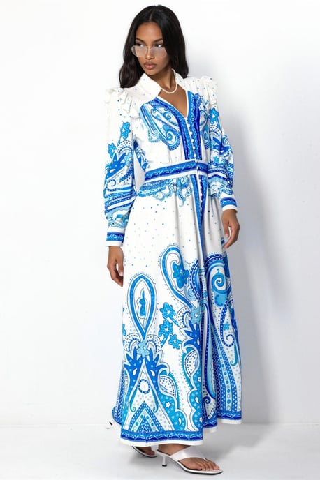 V-Ausschnitt Paisley Maxi-Kleid mit Schlitz - Image 2