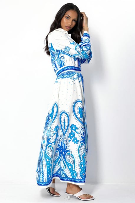 V-Ausschnitt Paisley Maxi-Kleid mit Schlitz - Image 3