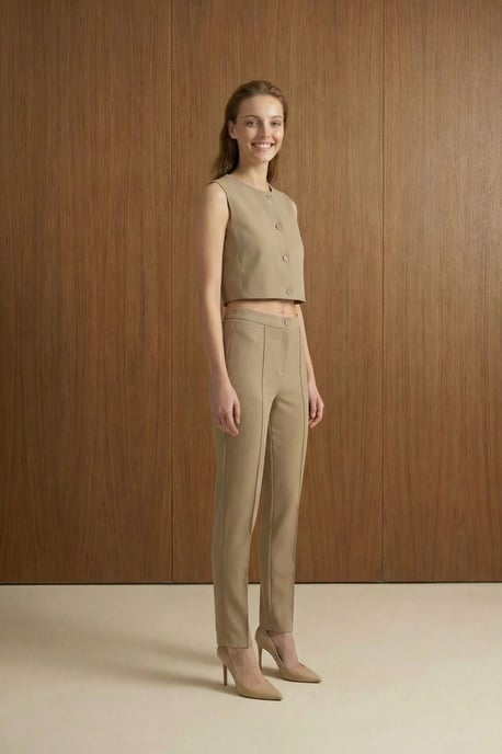 Crew-Neck Crop-Top und Hohe Taille Hose Zweiteiliges Set - Image 5