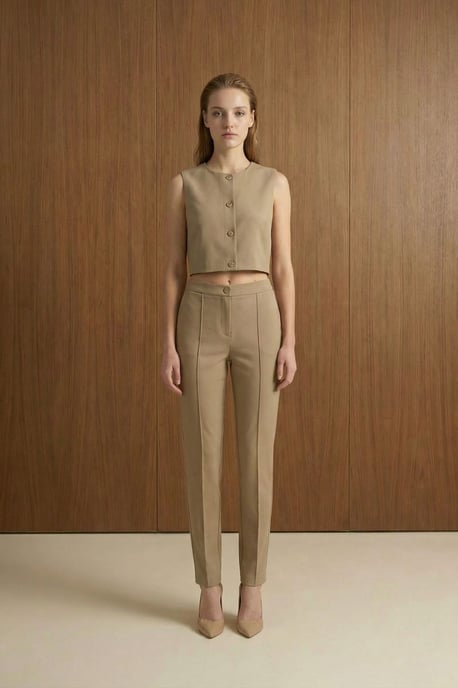 Crew-Neck Crop-Top und Hohe Taille Hose Zweiteiliges Set - Image 6