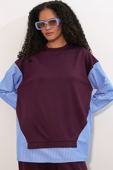 Gestreiftes Langarm Crew Neck Zweiteiliges Set - Image 2