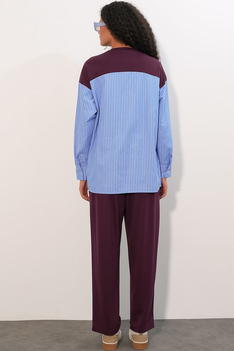 Gestreiftes Langarm Crew Neck Zweiteiliges Set - Image 6