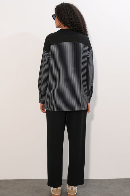 Gestreiftes Langarm Crew Neck Zweiteiliges Set - Image 6