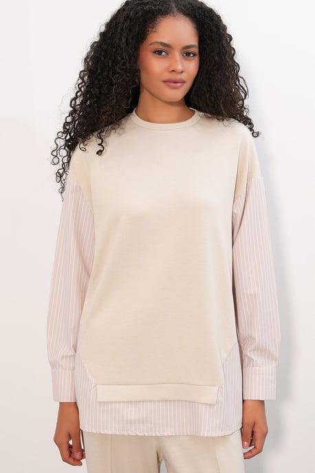 Gestreiftes Langarm Crew Neck Zweiteiliges Set - Image 2
