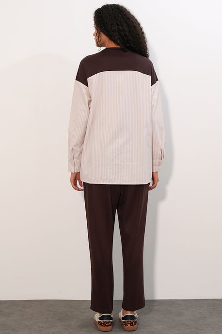 Gestreiftes Langarm Crew Neck Zweiteiliges Set - Image 6