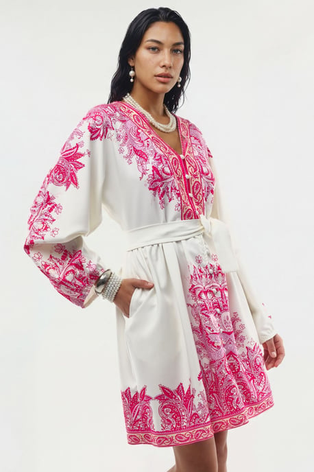 Kleid mit Gürtel und V-Ausschnitt im Paisleymuster - Image 2