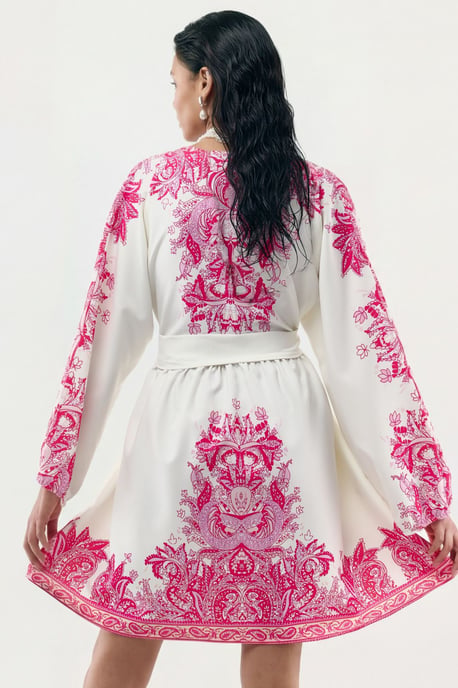Kleid mit Gürtel und V-Ausschnitt im Paisleymuster - Image 3