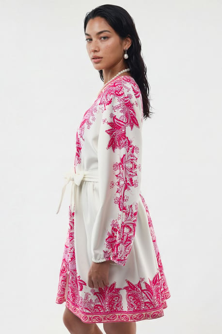 Kleid mit Gürtel und V-Ausschnitt im Paisleymuster - Image 4
