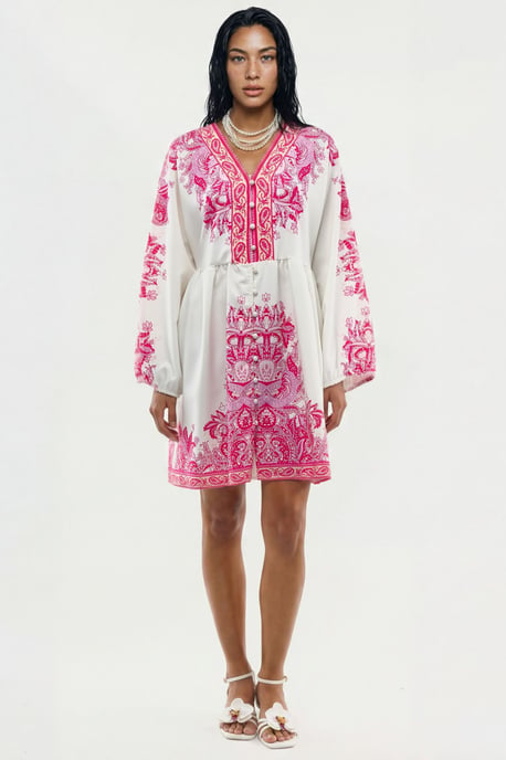 Kleid mit Gürtel und V-Ausschnitt im Paisleymuster - Image 6