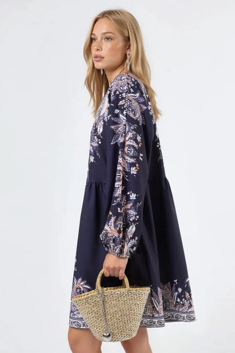 Kleid mit Gürtel und V-Ausschnitt im Paisleymuster - Image 2