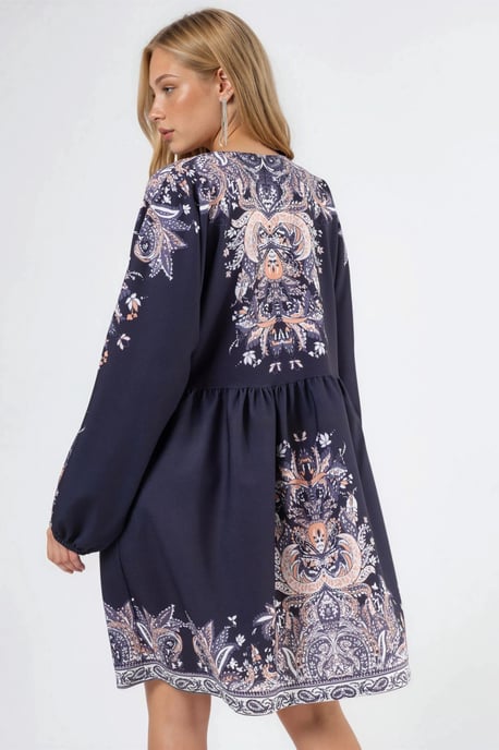 Kleid mit Gürtel und V-Ausschnitt im Paisleymuster - Image 3