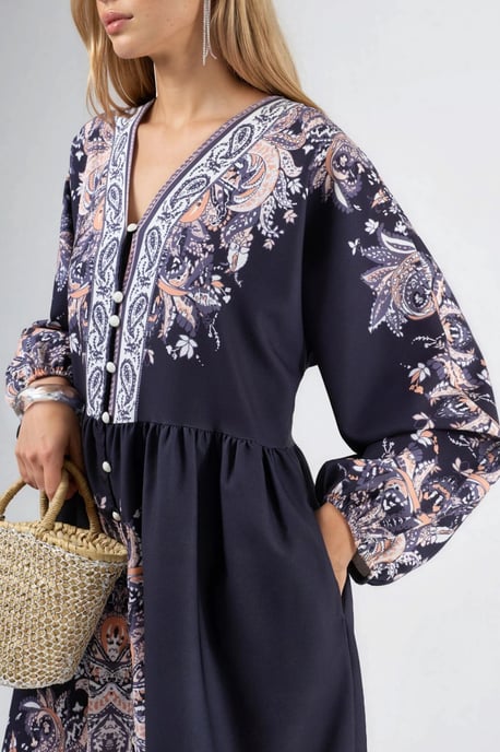 Kleid mit Gürtel und V-Ausschnitt im Paisleymuster - Image 5