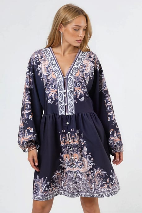 Kleid mit Gürtel und V-Ausschnitt im Paisleymuster - Image 6