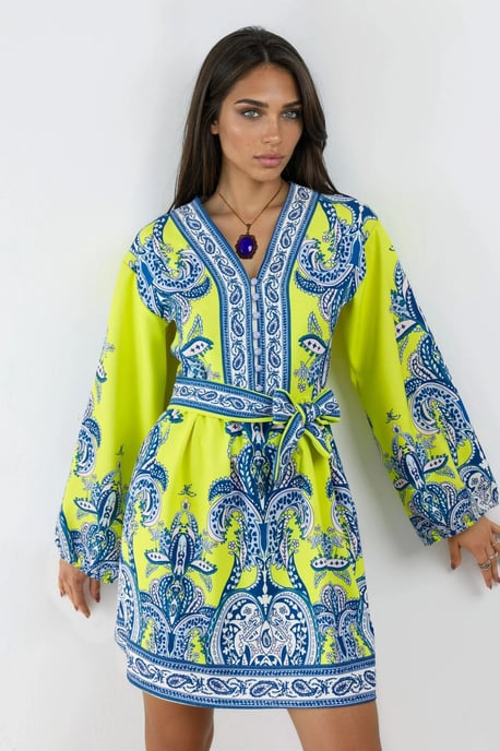 V-Ausschnitt Paisley A-Linie Mini-Kleid mit Knöpfen - Image 4