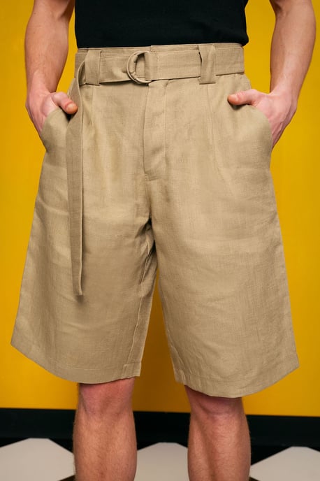 Herren Hochtaillierte Leinenmischung Maßgeschneiderte Shorts - Image 1