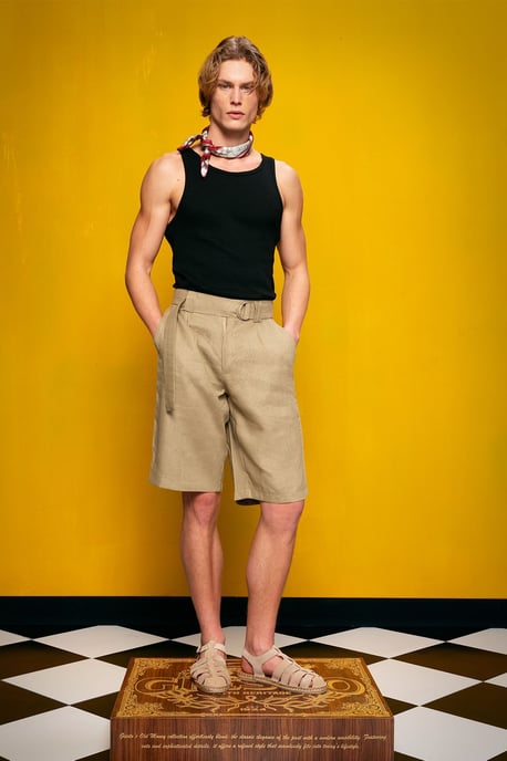 Herren Hochtaillierte Leinenmischung Maßgeschneiderte Shorts - Image 3