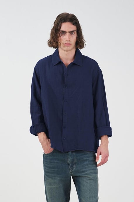 Herren Relaxed Fit Baumwoll Langarmhemd - Image 1