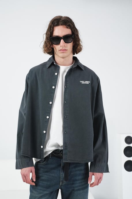 Übergroßes Baumwoll-Popeline Crop-Overshirt - Image 2