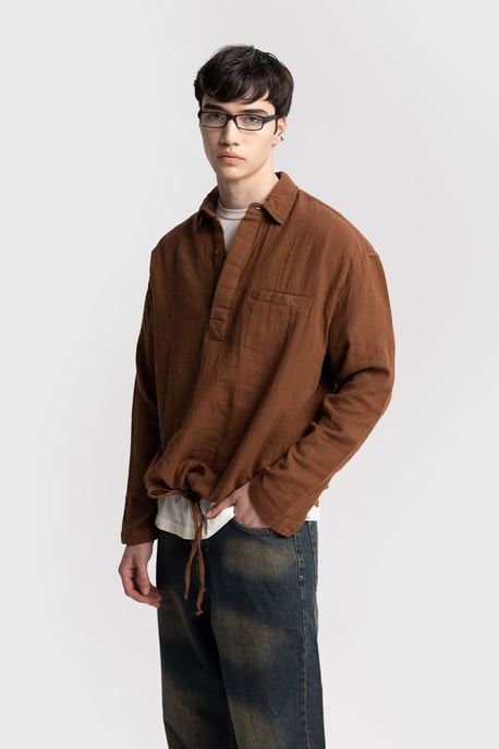 Herren Entspanntes Baumwoll Langarmhemd mit Bindendetail - Image 2