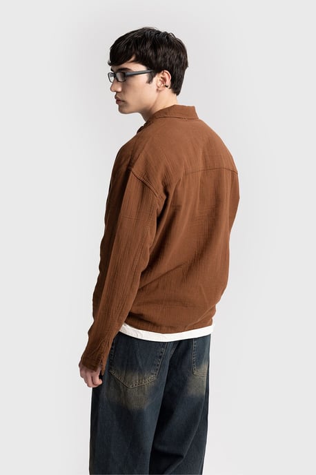 Herren Entspanntes Baumwoll Langarmhemd mit Bindendetail - Image 5