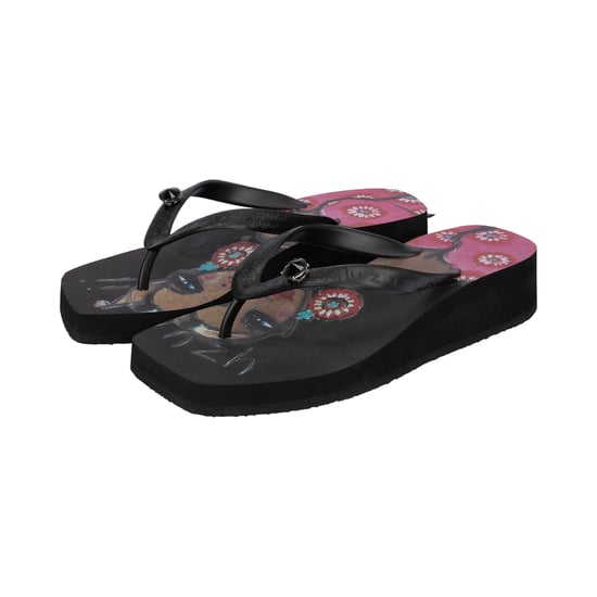 Schwarze Flip-Flops mit Strandprint Claudia, mittelhoher Absatz, schwarz - Image 3