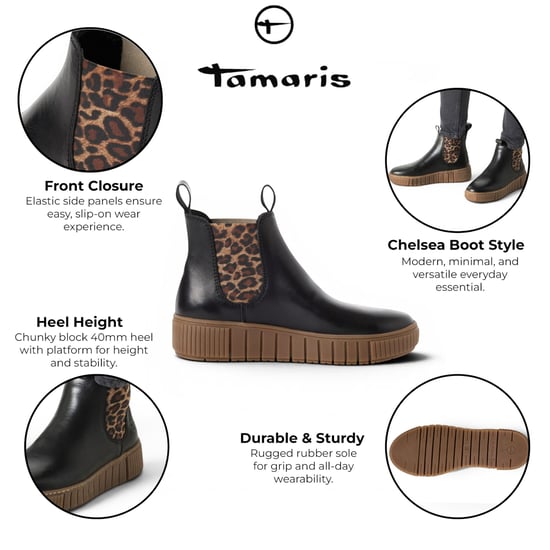 Tamaris Damen Schwarze Leder-Chelsea Fußstiefel - 25403-43 - Image 2