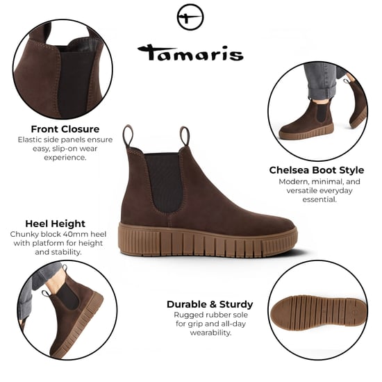 Tamaris Damen braune Leder-Chelsea Knöchelstiefel – 25403-43 - Image 2