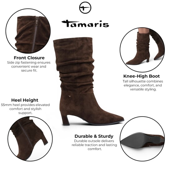 Tamaris Damen-Mocca Braune Wildleder-Langstiefel mit Absatz bis zur Mitte der Wade – 25308-47 - Image 2