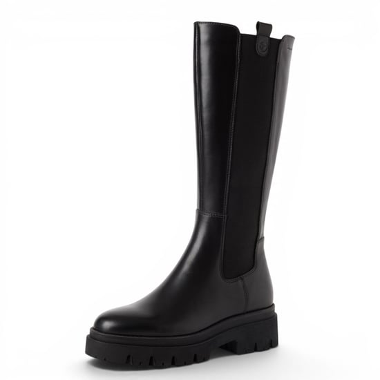 Tamaris Schwarze Lederstiefel mit kniehohem Plateauabsatz – 25608-41 - Image 4