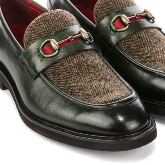 Justin Reess Herren grüne Leder Fischgrät Tweed Loafer Schuhe – Tristian - Image 4