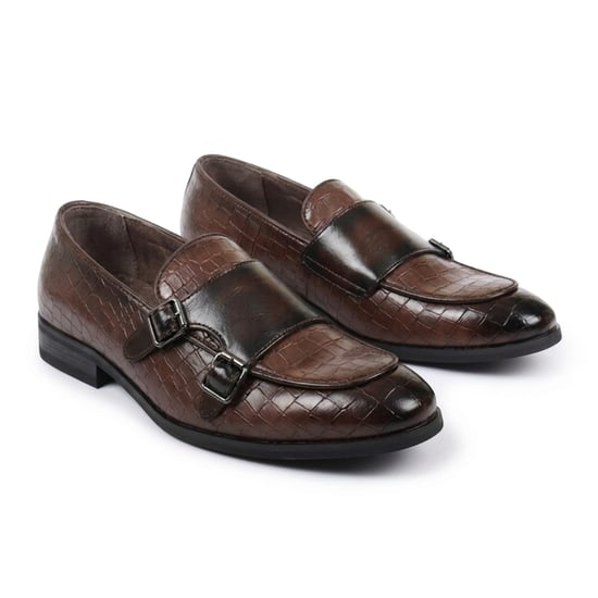 Braune vegane Lederschuhe mit doppeltem Monk Strap Loafer für Herren - Image 3