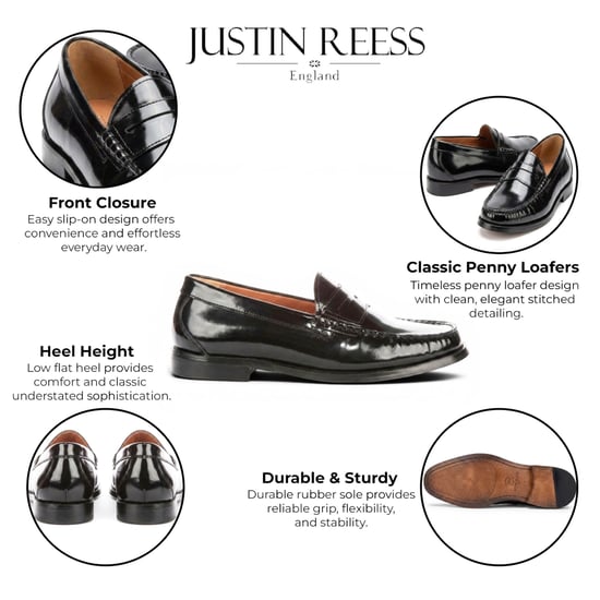 Justin Reess Herrenschuhe mit schwarzem Leder Penny Polierte Loafer – Joseph - Image 2