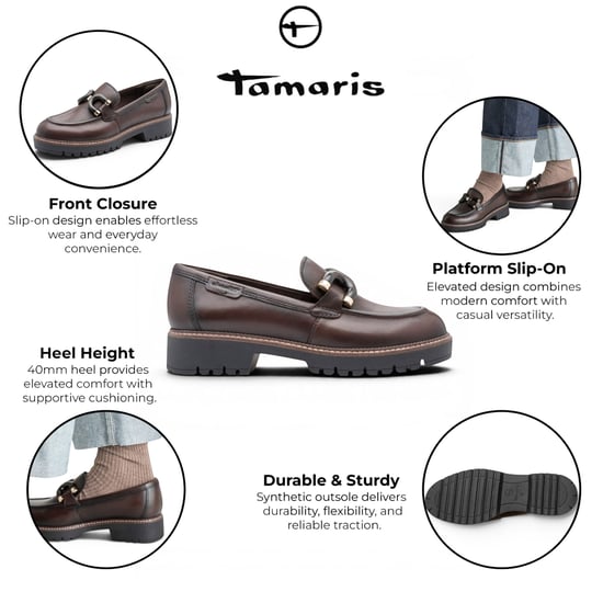 Tamaris Damen braune Leder-Loafer Komfortschuhe – 24740-47 - Image 2