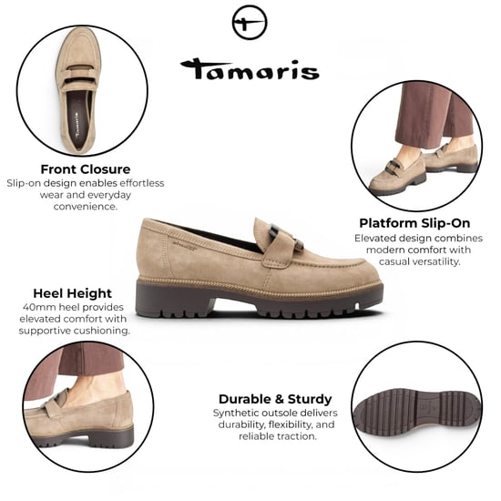 Tamaris Damen-Beige Wildleder-Loafer Freizeitschuhe – 24722-43 - Image 2