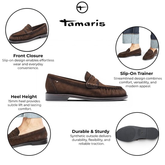 Tamaris Damen braune Leder-Loafer Freizeitschuhe – 24251-47 - Image 2