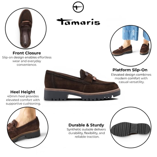 Tamaris Damen braune Wildleder-Loafer Freizeitschuhe – 24722-43 - Image 2