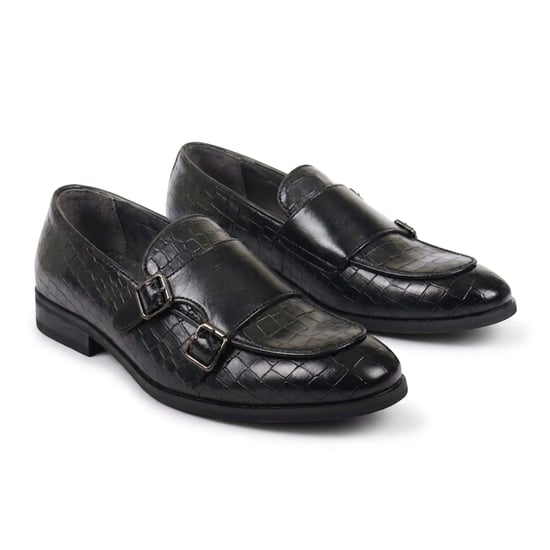 Schwarze vegane Leder-Loaferschuhe mit Doppel-Monk-Riemen für Herren - Image 2