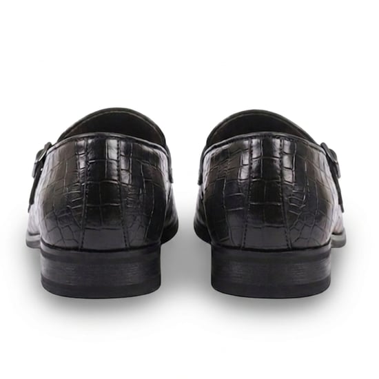 Schwarze vegane Leder-Loaferschuhe mit Doppel-Monk-Riemen für Herren - Image 3