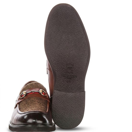 Justin Reess Herren beige Leder-Fischgrät-Tweed-Loaferschuhe – Tristian - Image 5