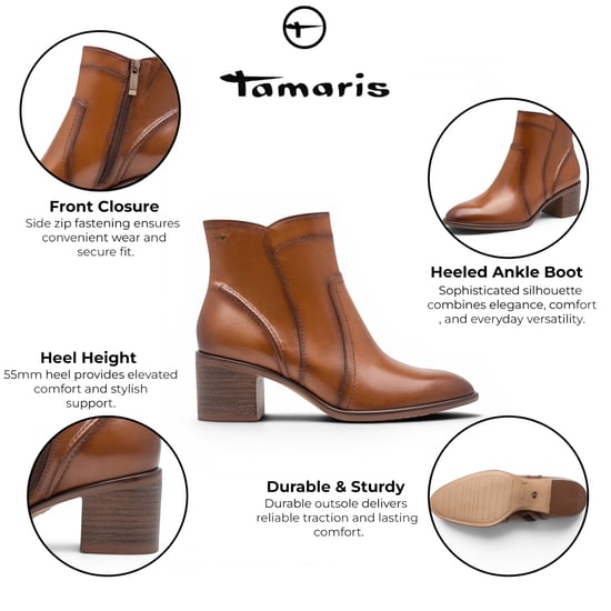 Tamaris Damen-Braun-Tan Lederstiefel mit Absatz – 25313-47 - Image 2