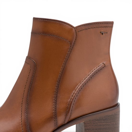 Tamaris Damen-Braun-Tan Lederstiefel mit Absatz – 25313-47 - Image 5