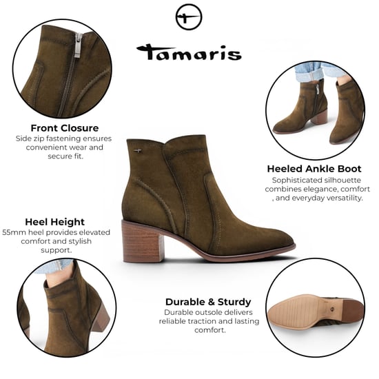 Tamaris olivgrüne Wildleder-Lederstiefel mit Absatz – 25313-47 - Image 2