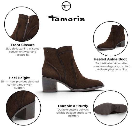 Tamaris Damen-Mocca Braune Wildlederlederstiefel mit Absatz – 25313-47 - Image 2