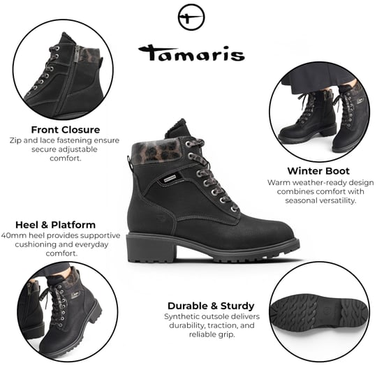 Tamaris Damen-Schwarze warme Schnürstiefel im Winter für den Außenbereich – 26266-43 - Image 2