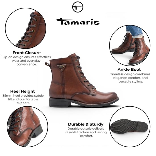 Tamaris Damen braune Leder-Schnürstiefel – 25224-47 - Image 2