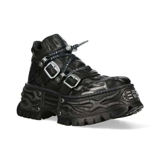 New Rock Black Leather Gothic Biker Platform-Knöchelstiefel – NEWWALL020-C4 - Image 1