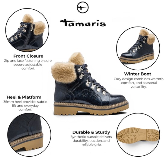 Tamaris Damenblaue Kunstleder-Warm-Winter-Knöchelstiefel – 26264-43 - Image 2